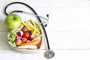 Healthy food in heart diet abstract