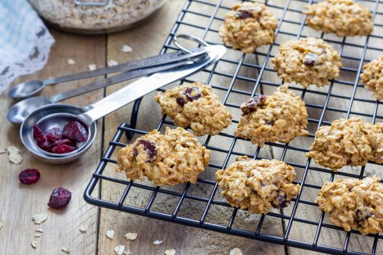 Fresh baked homemade oatmeal cookies with cranberry